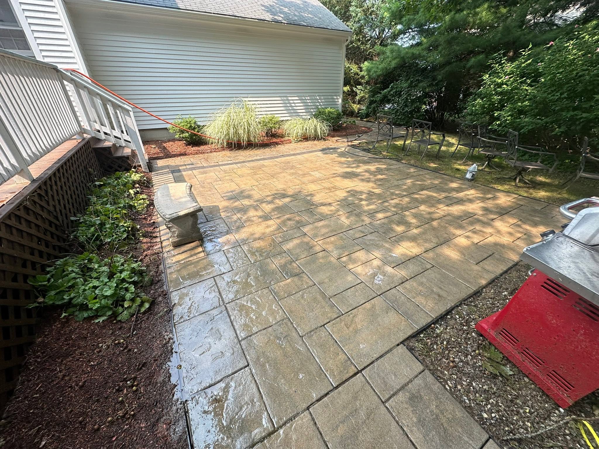 Clean stamped concrete patio