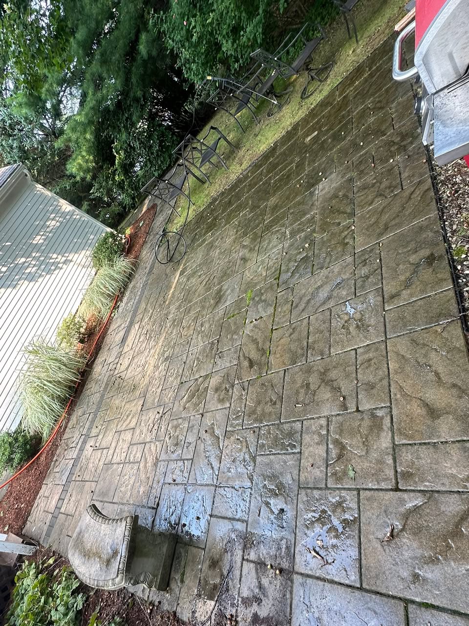 Patio surface with visible staining